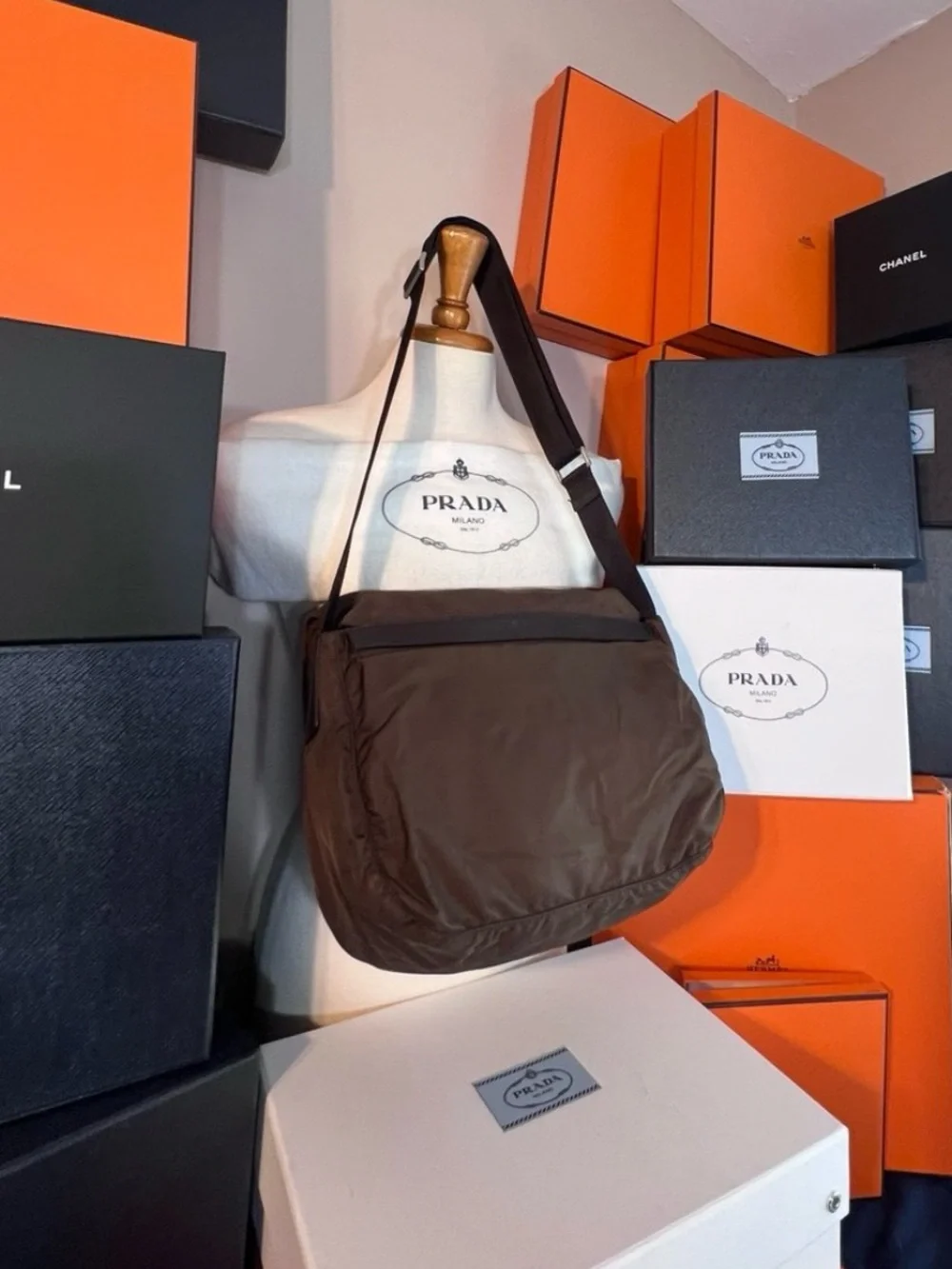 Prada Dark Brown Nylon Crossbody Messenger Bag